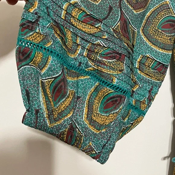 Sundance Feather Print Teal Dress, Tiered, with Pockets, lined XL - Picture 6 of 10